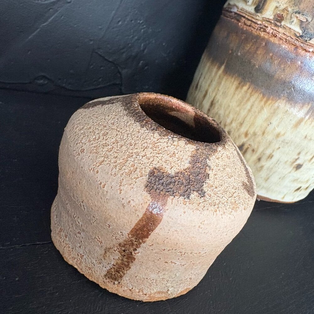 Vintage Brown Signed Studio Pottery Mini Vase